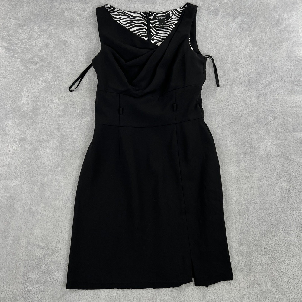 White House Black Market Cowl Neck Sheath Dress 2 Black Women NWT Zebra Lined